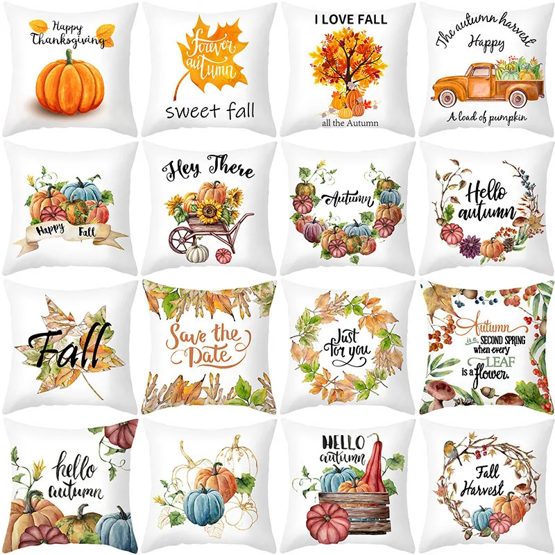 Maple Leaf Pumpkin Pillow Case Cover Thanksgiving Day Cushion Cover Autumn Fall Decoration Pillowcase Maple Leaf Pillow Cover