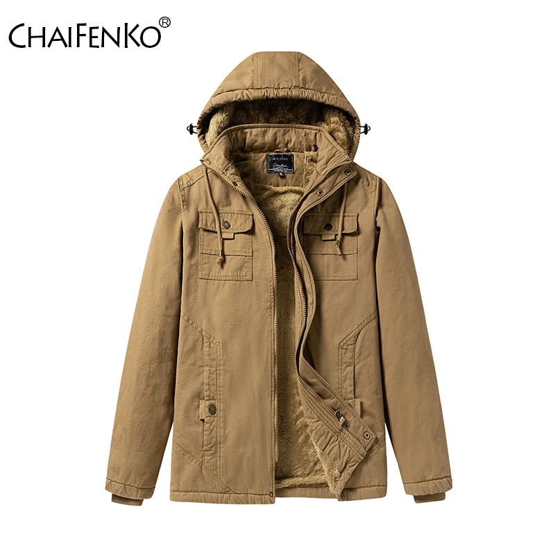 Winter Fleece Thickening Men Jacket New Keep Warm Removable Hat Coats Outdoor Fashion Loose Versatile Casual Solid Tops Men