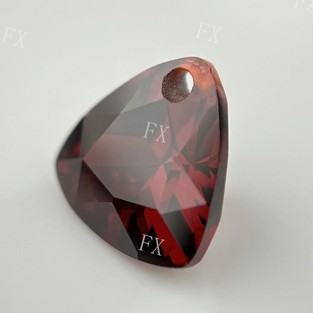 Cubic Zirconia Stone Single Hole Trillion Shape Garnet Brilliant Cut Loose CZ Stones Synthetic Gems Beads 5x5~12x12mm AAAAA