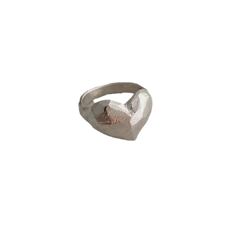 925 Sterling Silver Rings For Women Simple Minimalist Retro Heart Open Finger Ring Fashion Band Female Bijoux Gift