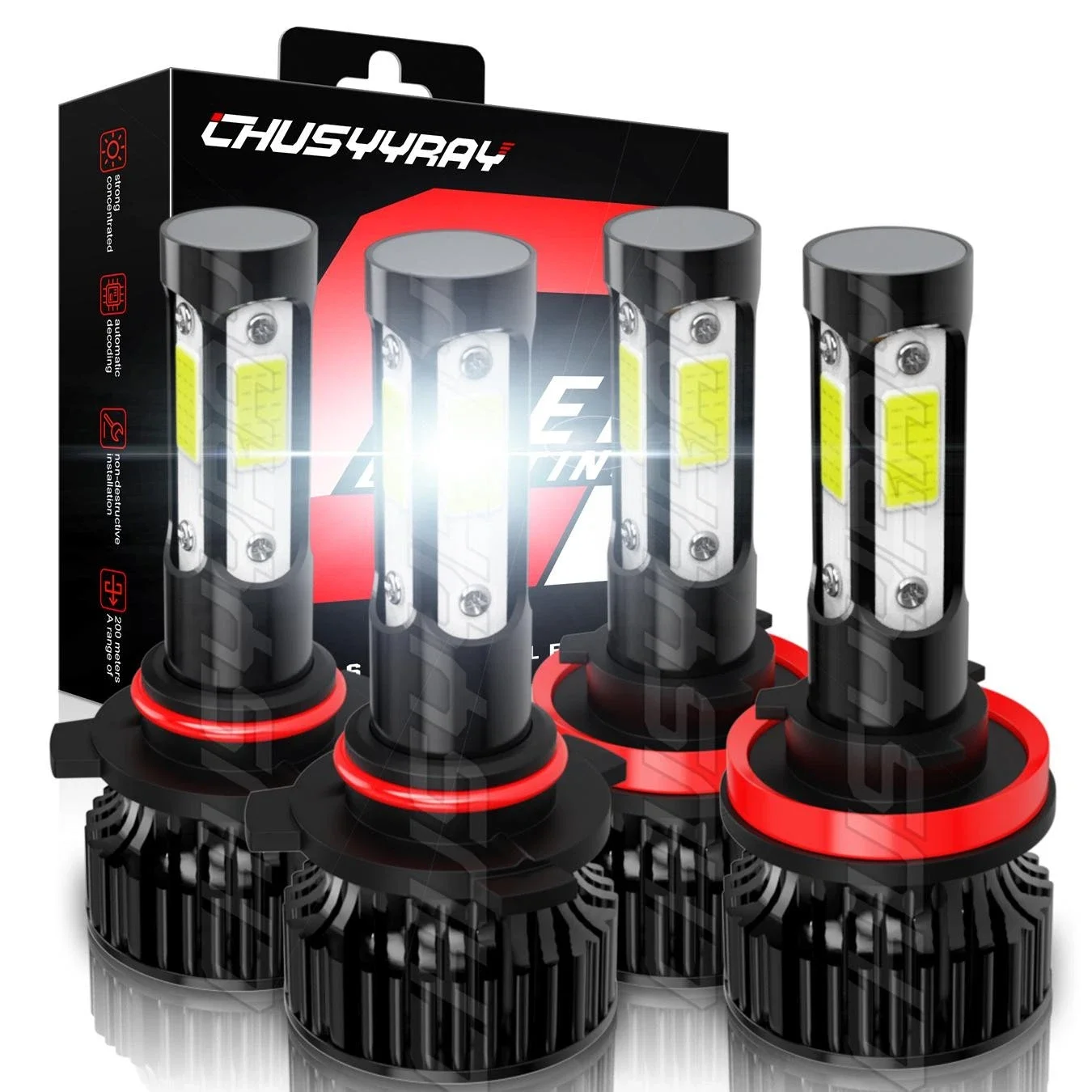 

H11 9005 Комплект светодиодных фар 4-сторонние лампы 10000K Дальний и ближний свет Супер яркий белый