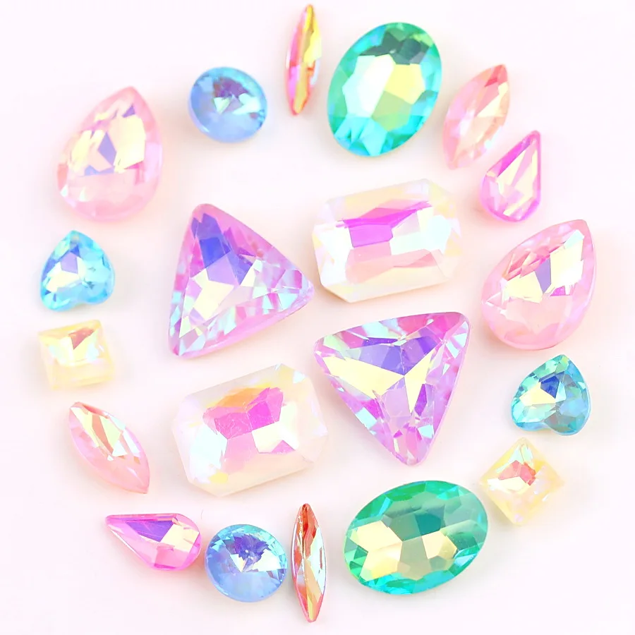 10 Formen Mix Klare & Gelee-Bonbon AB Verschiedene Farben Glaskristall-Strassperlen zum Aufkleben auf Handarbeiten, Handyhüllen, DIY-Verzierungen – Detail 5