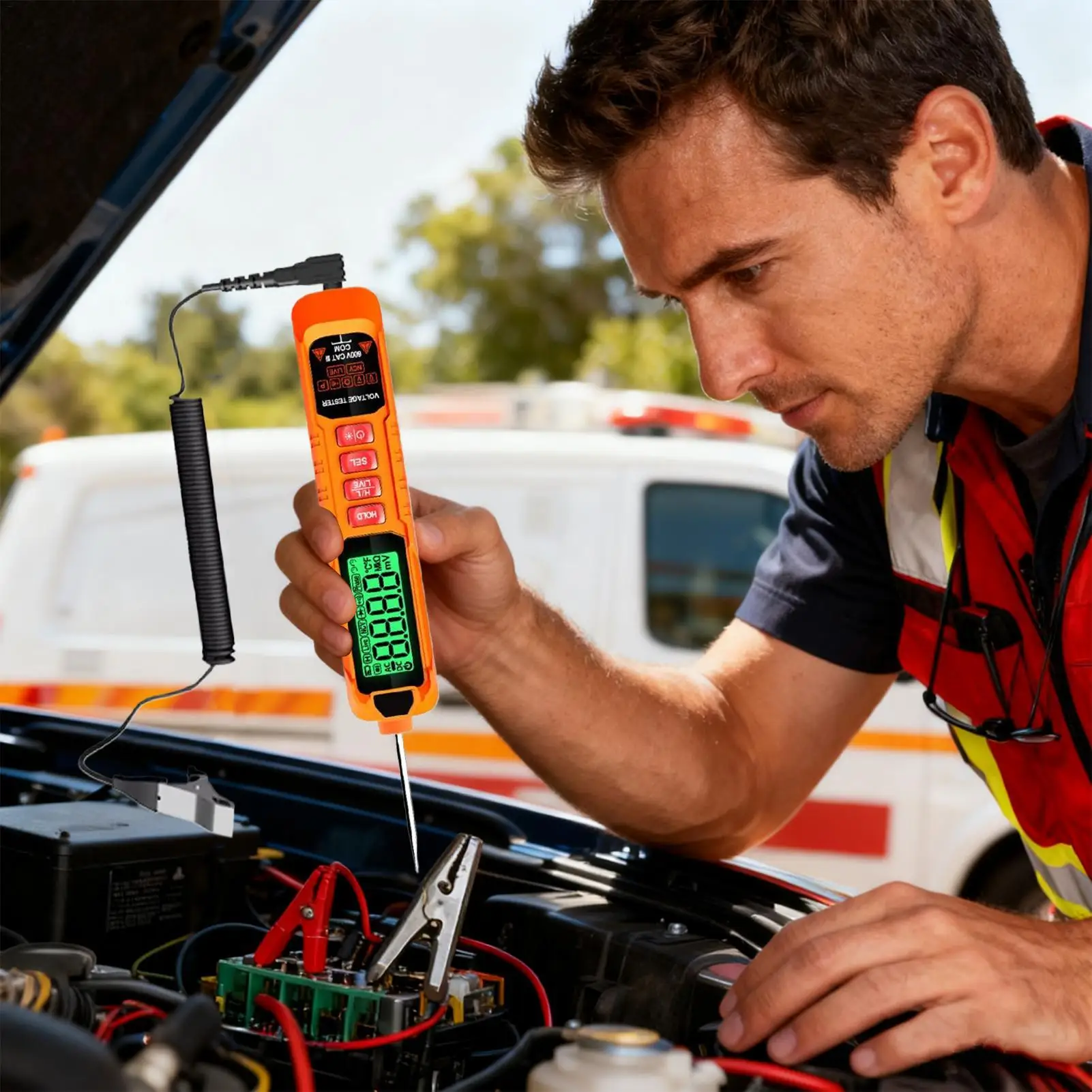 Automotive Electrical Tester Portable Circuit Fault Probe LED Digital Display Automotive Circuit Tester With Extended Spring