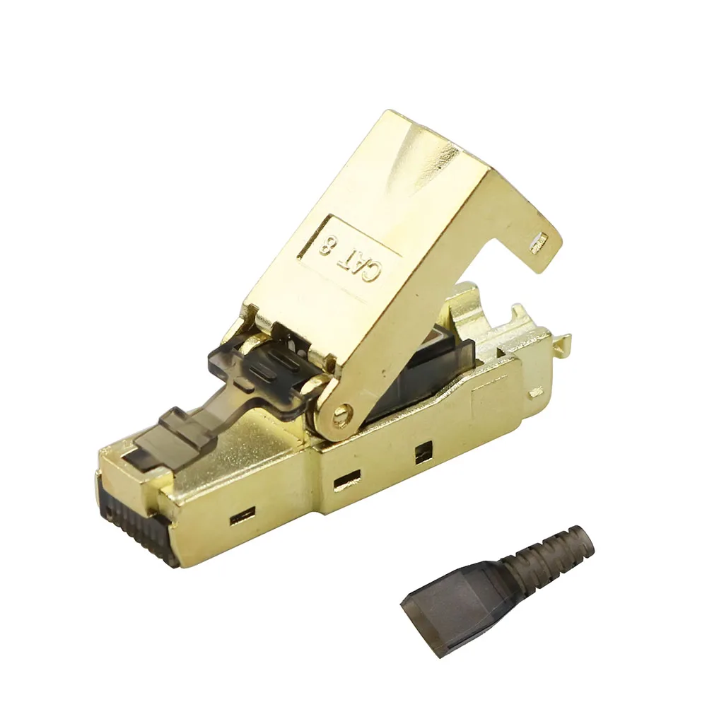 1PC  RJ45 Cat8 Tool-Free Crystal Head Ethernet Connector, Gold-Plated Plug, Shielded Ethernet Connector, Compatible with POE STP