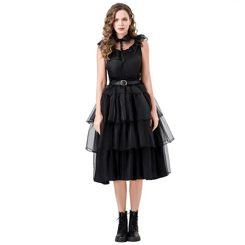 فستان Bla Wednesday Adams Dr loween Par للسيدات البالغات، نموذج جديد للسيدات، زي Dr PU المواد KTV