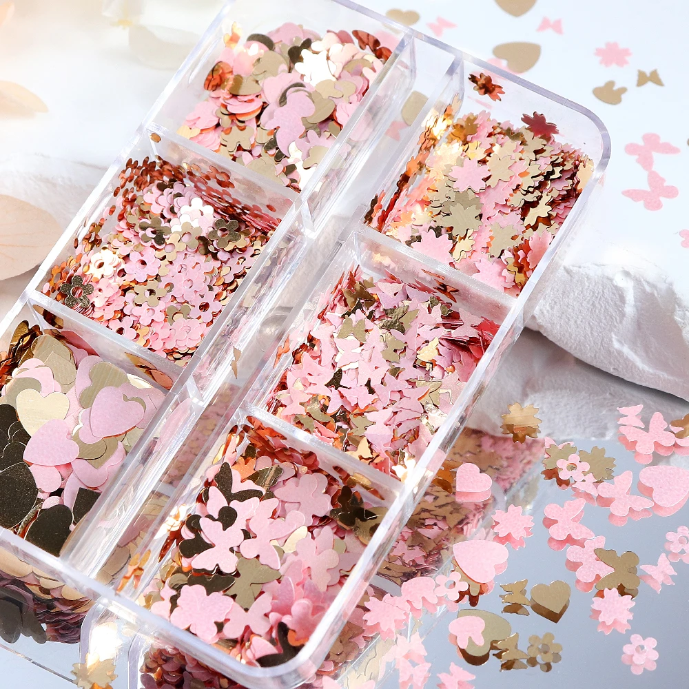 2pcs Sweet Cute Rabbit Butterfly Sequins Epoxy Resin Glitter Flower Love Heart Flake DIY Valentines Day Gift Resin Crafts Filler