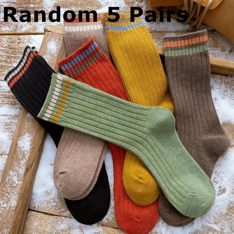 Random 5 Pairs Unisex Socks Women's Korean Comfort Mid-tube Autumn Winter Japanese High Tube Preppy Sock Women Striped Stockings