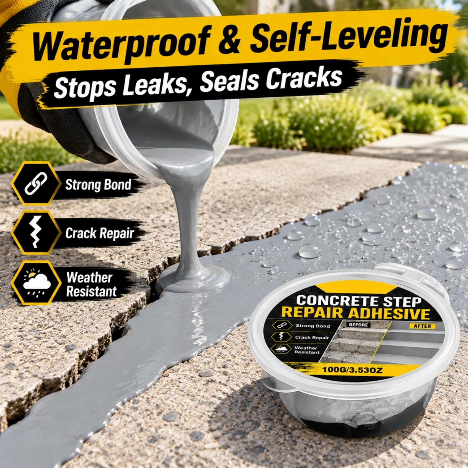 Concrete Crack Filler 100g Anti-Flow Paste High-Strength Bonding Weatherproof Repair Sealant for Cracked Stairs Walkway Wall