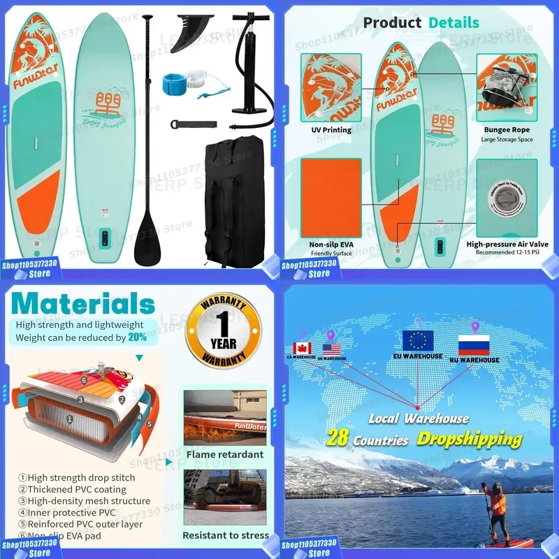 FUNWATER Dropshipping Wholesale Paddle Board Inflatable Hydrofoil Surfboard Fins Paddle Grip sup Board Wakeboards Surf Board