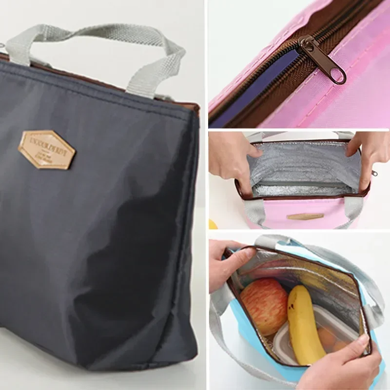 1PC Lunch Box Camping Picnic Bag Lunch Bags Solid Color Portable Insulated Refrigerated Bag Cold Food Cooler Thermal Handbag Hot