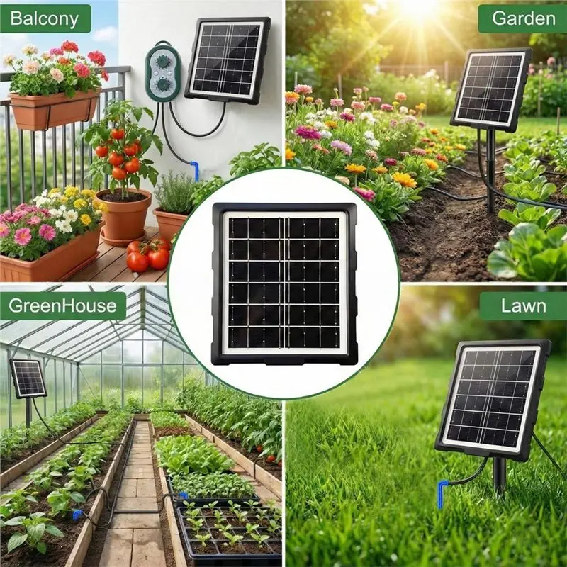 PZHI Solar Intelligent Irrigation Kit 6V 3W 2200mAh Battery DIY Timed Watering Device for Potted Plants