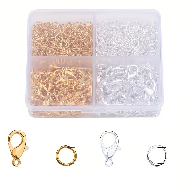 A Box Gold Plated Clasps Hooks Silver Color Closed Loop Jump Rings For Jewelry Bracelet Necklace Making DIY Materials Set