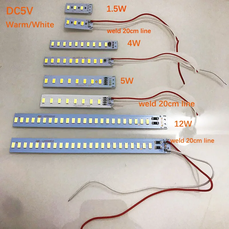 1Pc DC5V 5730 SMD LED Lamp Board Light Bulb Source USB Universal Lamp Beads 1W 4W 5W 12W White Warm Light With 20cm Line