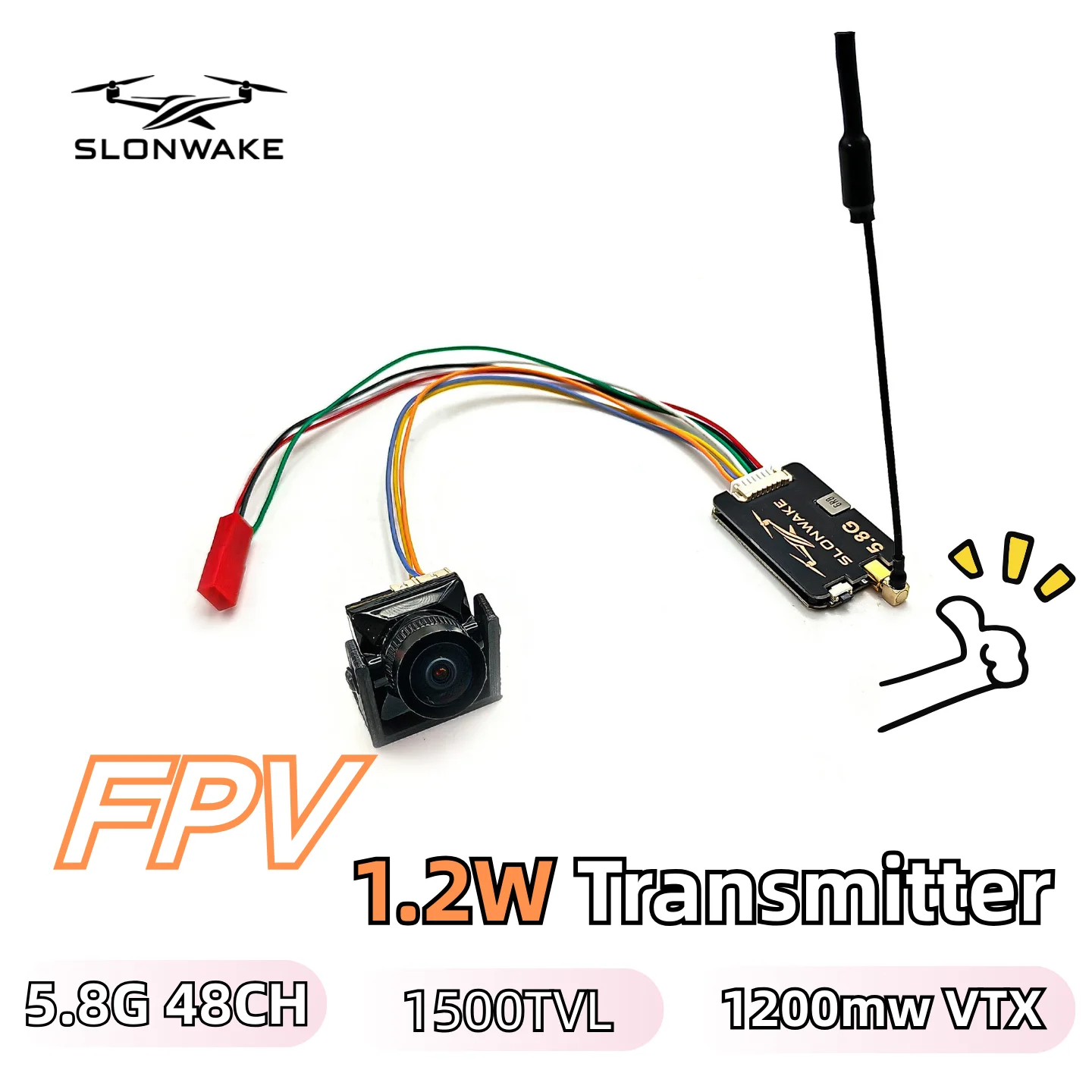 

SLONWAKE 5.8G 48CH 1200mW VTX Transmitter 1500TVL Nocturnal vision Camera Delay Single Fan Dual Cooling for Drone Racing
