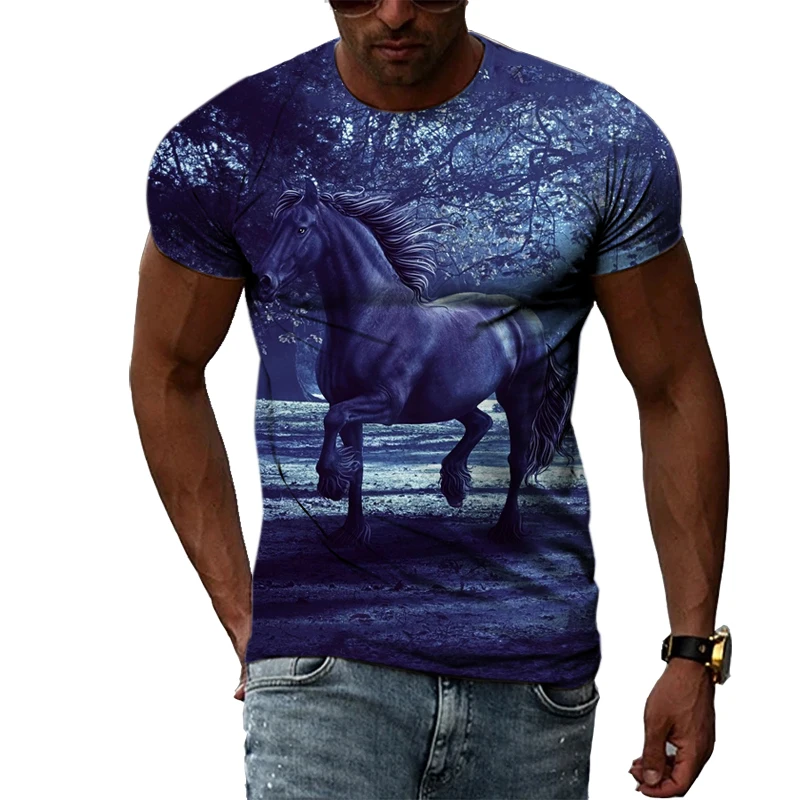 Summer 3D Animal Horse Graphic T Shirts For Men Fashion Casual O-neck Harajuku Hip-Hop Style Printed Short Sleeve T-shirts Top