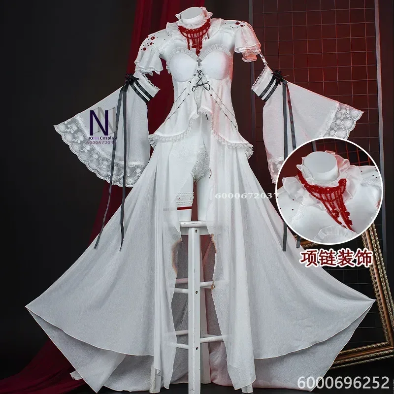 Game Path to Nowhere Coquelic Cosplay Costume Sexy White Dress with Wig Flower Hairpin Fingernails Legwear for Girls Halloween