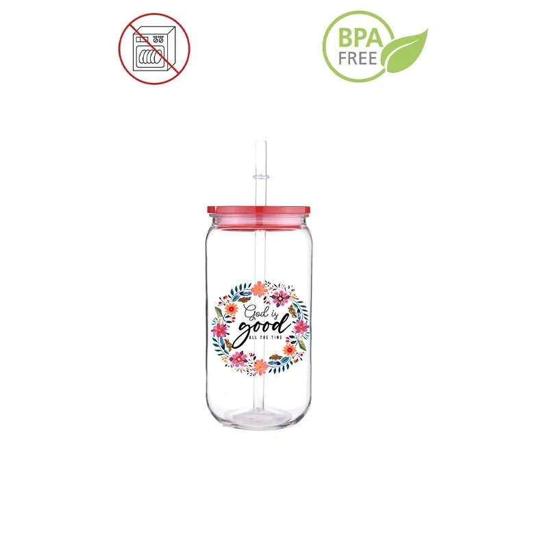 Christ Flower DIY Custom Printed Transfer PET Plastic Straw Cup Faith Jesus God Comes With Straw And Cup Lid Eco-Friendly 3D