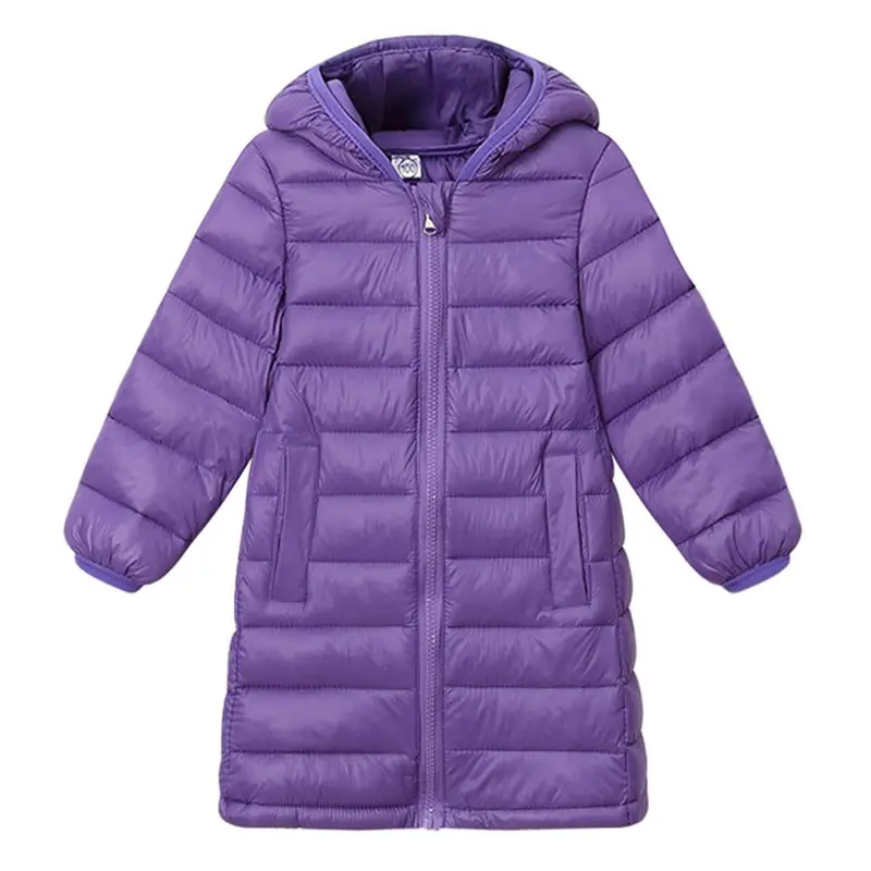 

Children's Knee Length Jacket Windproof Thickened Long Over Knee Outwear Boys Girls Lightweight Warm Hooded Outerwear