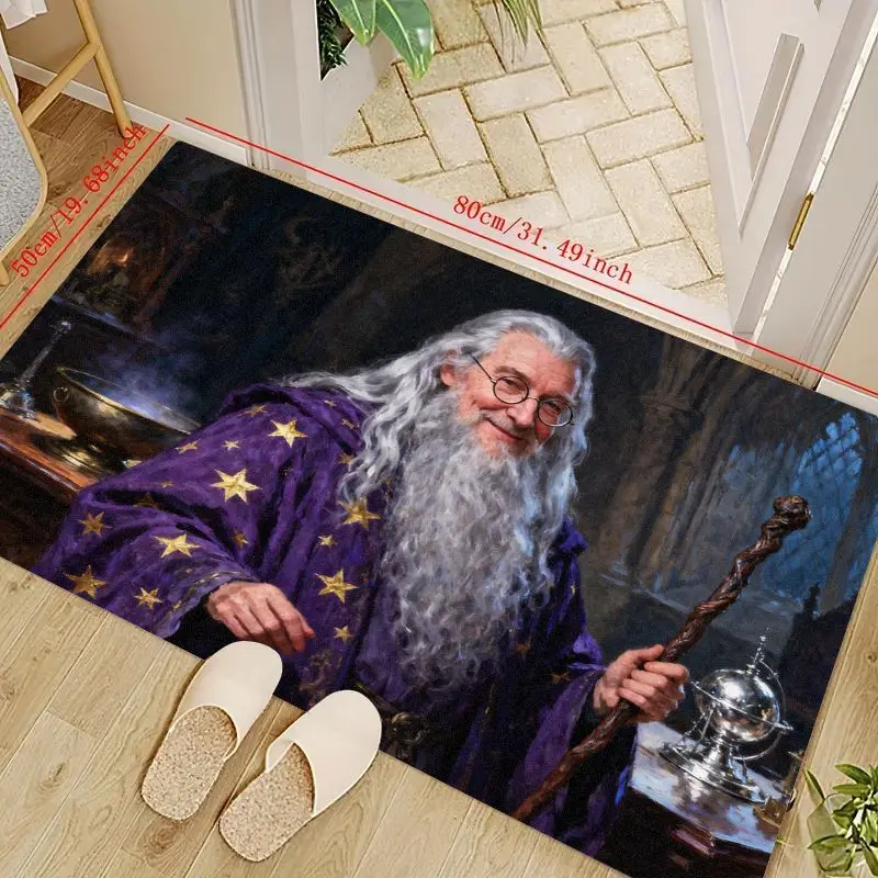 

1 шт. напольный коврик «Зачарованный старый волшебник», коврик «Причудливый волшебник» со звездным халатом и волшебным посохом», нескользящий декоративный коврик для двери, Mysti