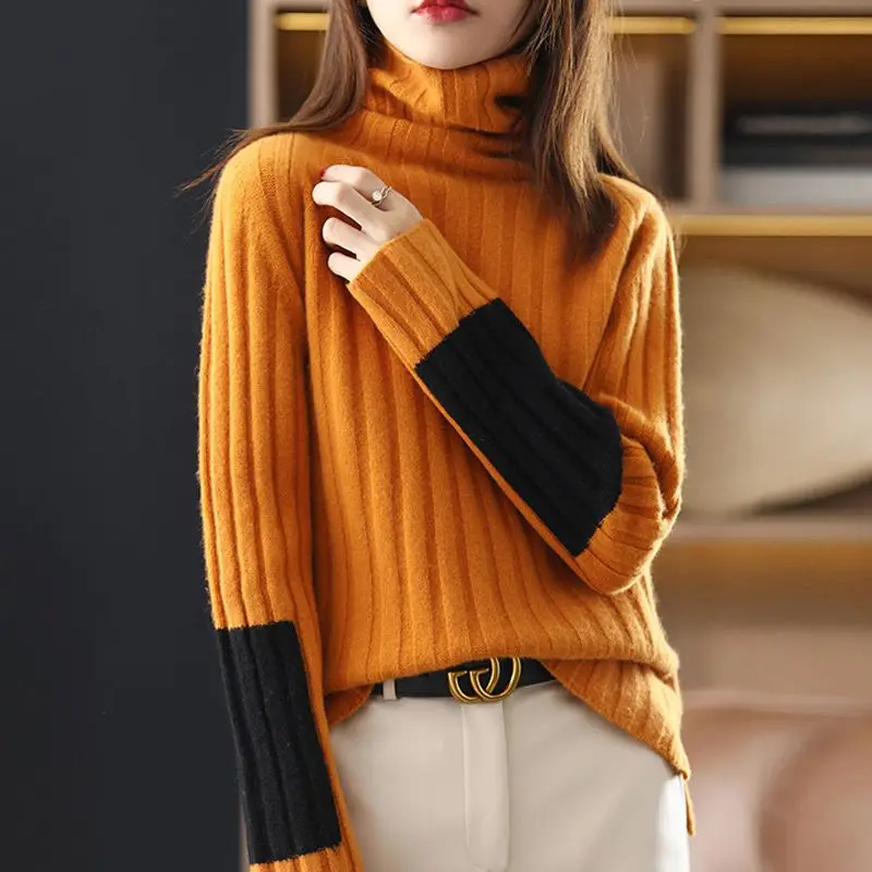 High Neck Sweater Loose and Slim Colored and Warm Knitted Sweater Autumn and Winter New Bottoming Shirt Outerwear Top Women