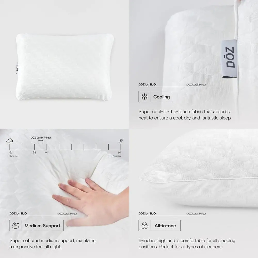 

Natural Talalay Latex Foam Pillow with Cooling Cover - Soft, Medium Support for Pressure Relief and Comfort