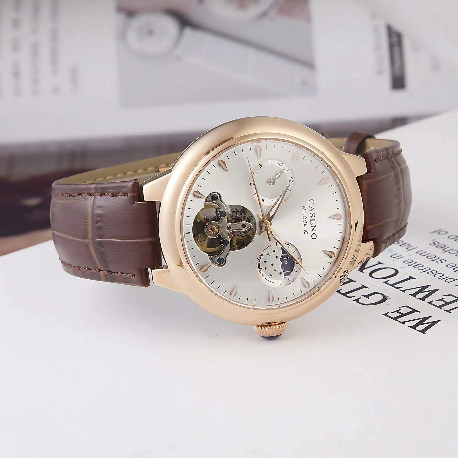 CASENO-reloj mecánico totalmente automático de acero de precisión, Tourbillon con brillo nocturno fuerte, 6996GTH