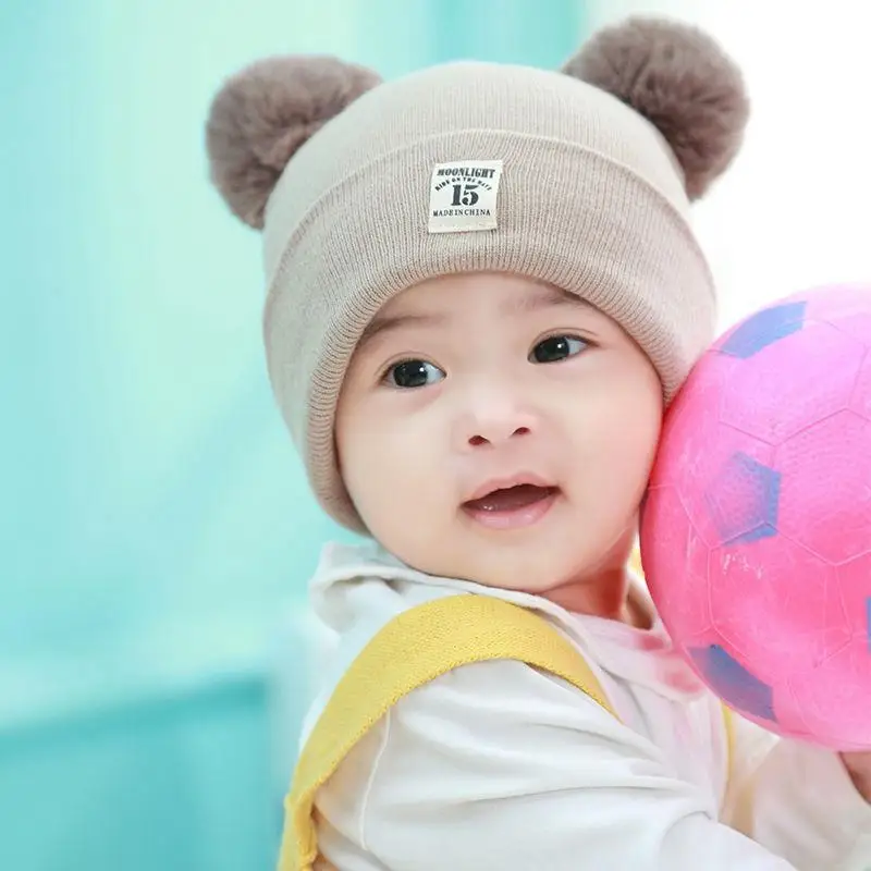 Solid Color Wool Knitted Bonnet Bebe Newborn Baby Hat Pompom Cute Winter Hat For Kids Boys Girls Children Warm Beanie Cap 0-3Y