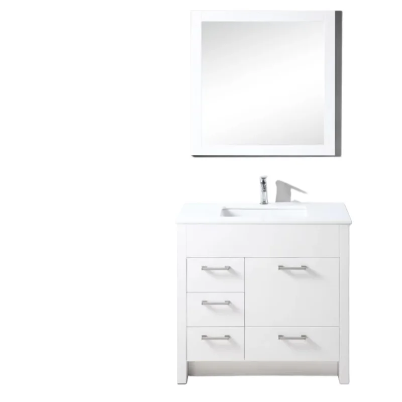 

Белая окрашенная мебель для ванной комнаты из цельного дерева, отдельно стоящий шкаф с одной раковиной, туалетный столик для хранения вещей в ванной комнате