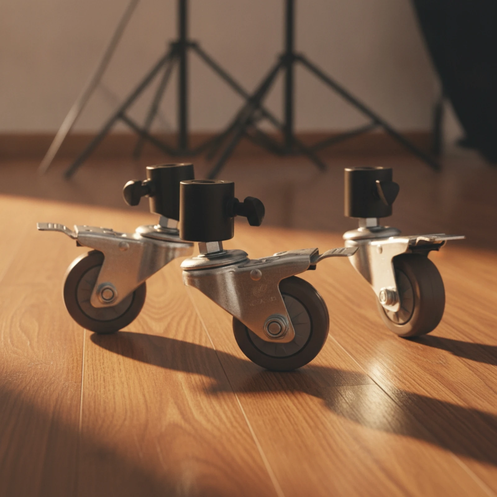 3 Pieces Studio Stand Caster 360° Rotation Caster with Tube Mount Light Stand Wheel with Brake Smooth Rolling Hardware