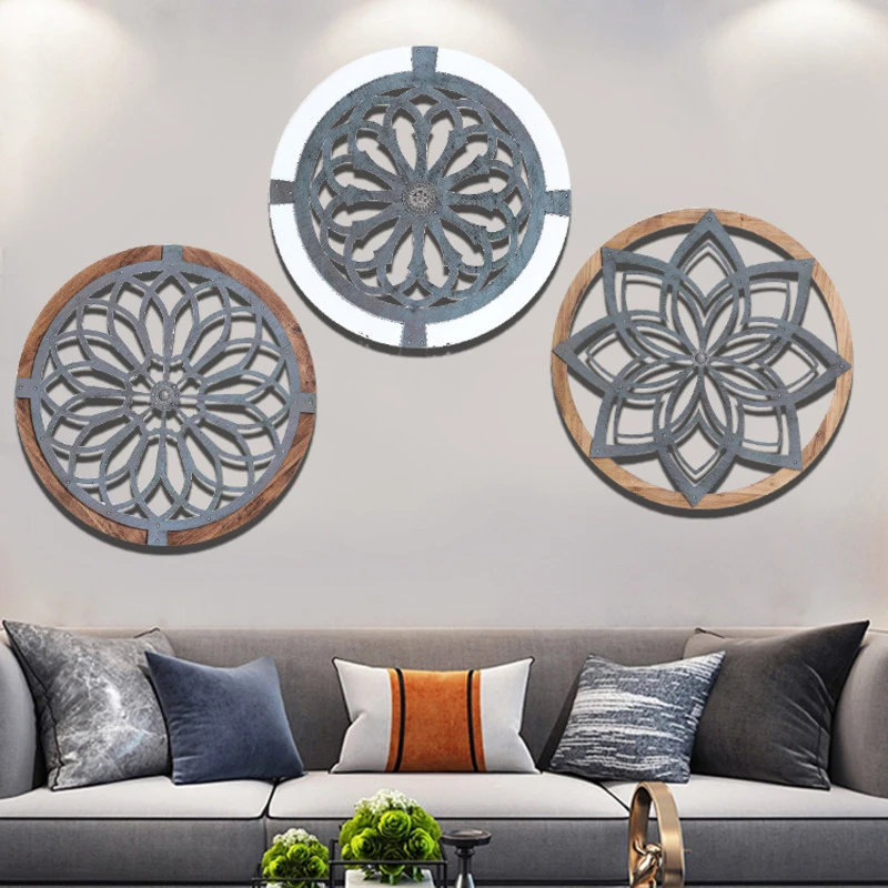 Dziedzictwo Okrągła Sztuka Drewniana Wisząca Ozdoba Na Ścianę Kreatywny Design Rustykalny Resturant Dekoracja Domu Salon Wystrój Rzemiosło