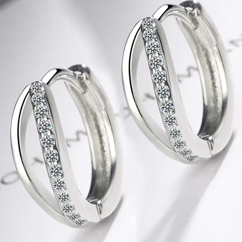 Fashion Luxury Designer Jewelry Free Shipping Jewelry New in Stamp 925 Sterling Silver Round Zircon Stud Earrings For Women