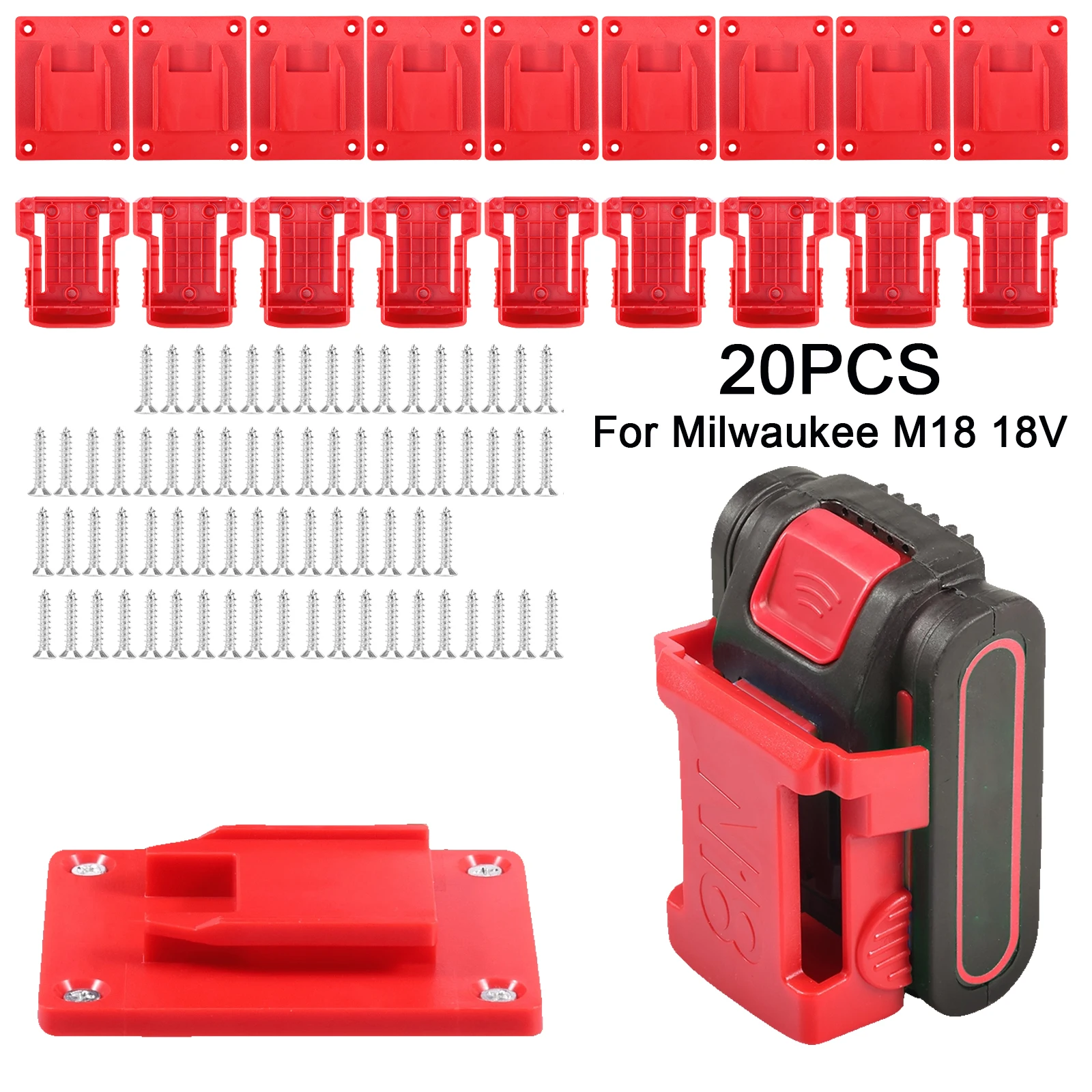 

20pcs Tool Holders and Battery Holder Wall Mount for Milwaukee M18 18V Battery Drill Tool Storage Shelf Organizer for Workshop