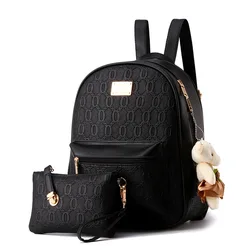 TRAVEASY 2026 Fashion Preppy Style PU Leather Women Backpacks Solid Color Composite Bag Embroider Zipper School Backpack