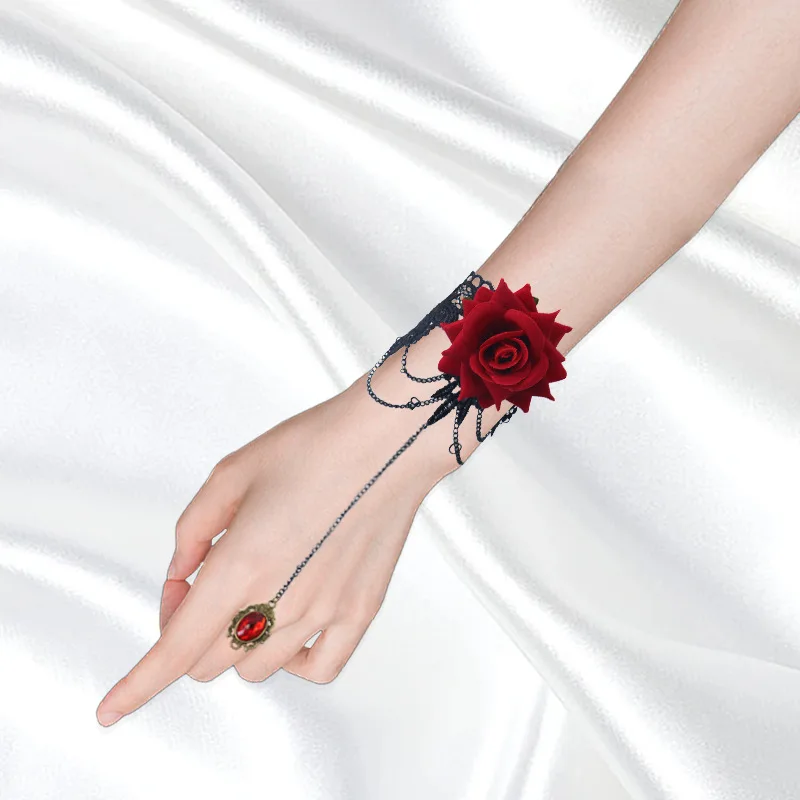 هالوين جديد الدانتيل سوار إصبع واحد سوار القوطية نمط مع الماس والريش الدائري قطعة واحدة مجوهرات اليد