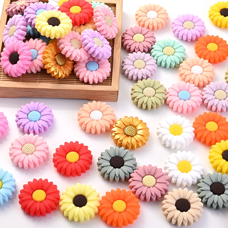 10Pc Food Grade Baby Teether Bead 30mm Cartoon Flower Silicone Bead For Jewelry Making DIY Teething Necklace Pacifier Clip Chain