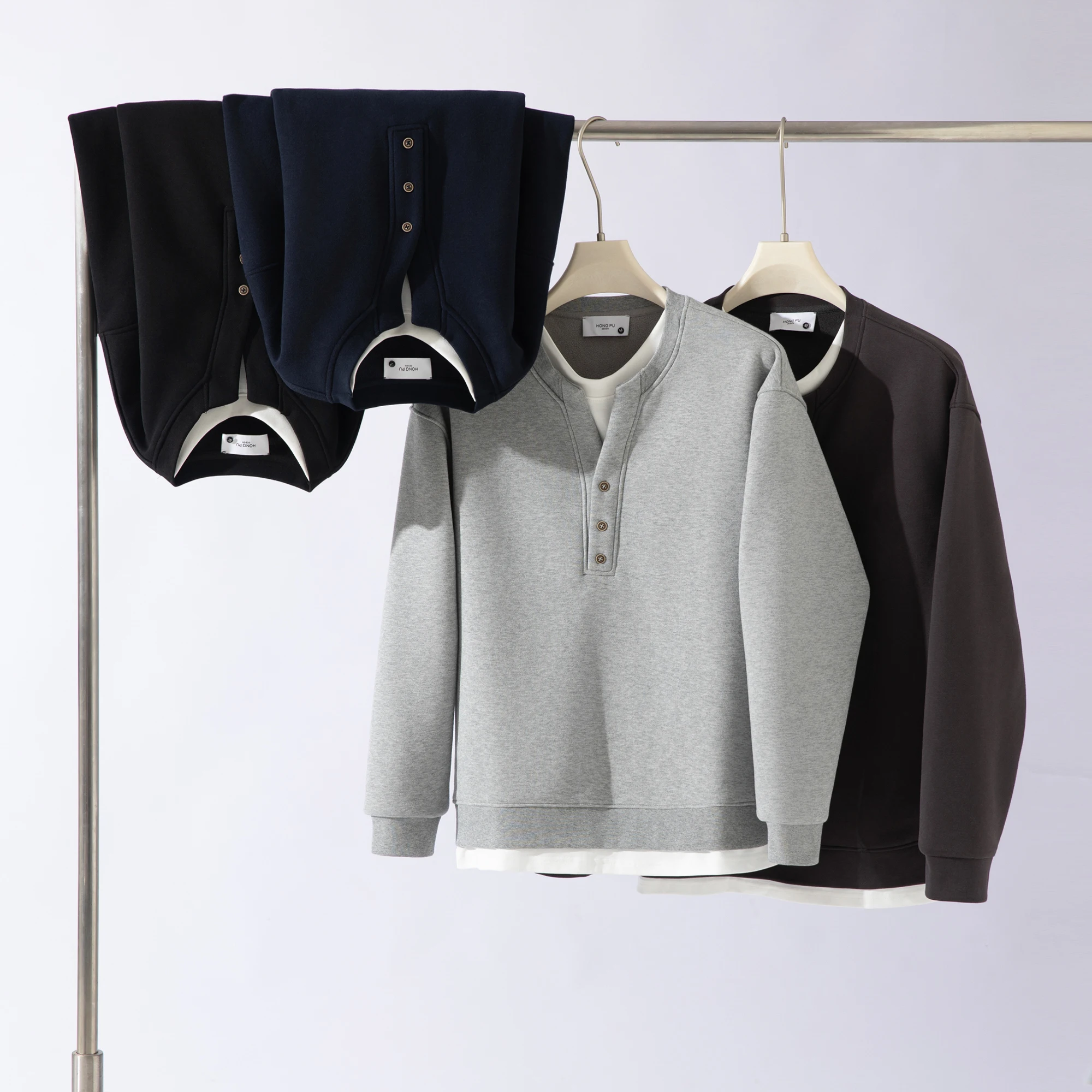 سترة Thiened Fce Retro Henry Collar الشتوية للرجال مكونة من قطعتين مستديرة Ne اللون غير رسمية سترة دافئة ومريحة... #4