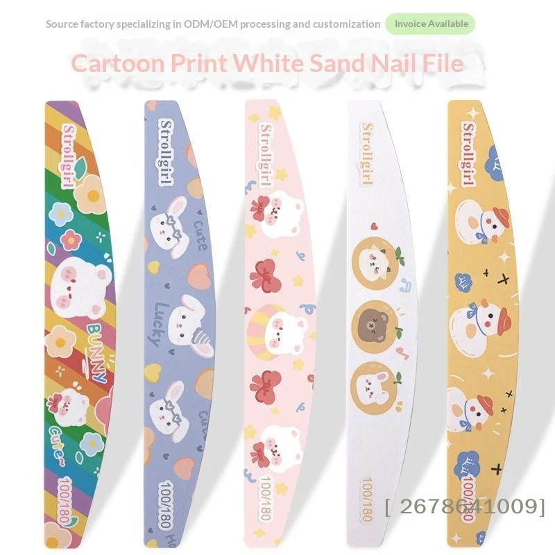 ⚑ 5 Stück niedliche Nagelfeilen mit Cartoon-Print, doppelseitig, 100/180 Körnung, für glattes Polieren, für den Heimgebrauch, DIY-Nagelkunst und Nagelstudios.