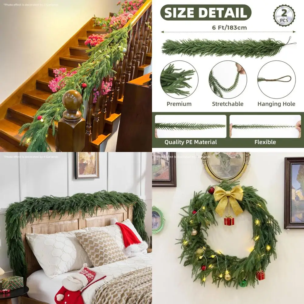 

6FT Realistic Touch Winter Christmas Garlands for Indoor & Outdoor, Artificial Greenery for Mantle, Fireplace, Table