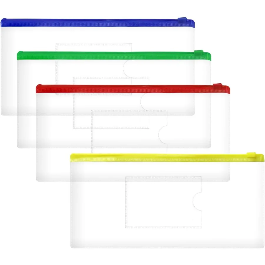 

4PCS Clear Plastic Envelopes File Folde with Pockets PVC Peil Case Pouch Zipper Storage Bags for Documents Cash Puzzles Travel