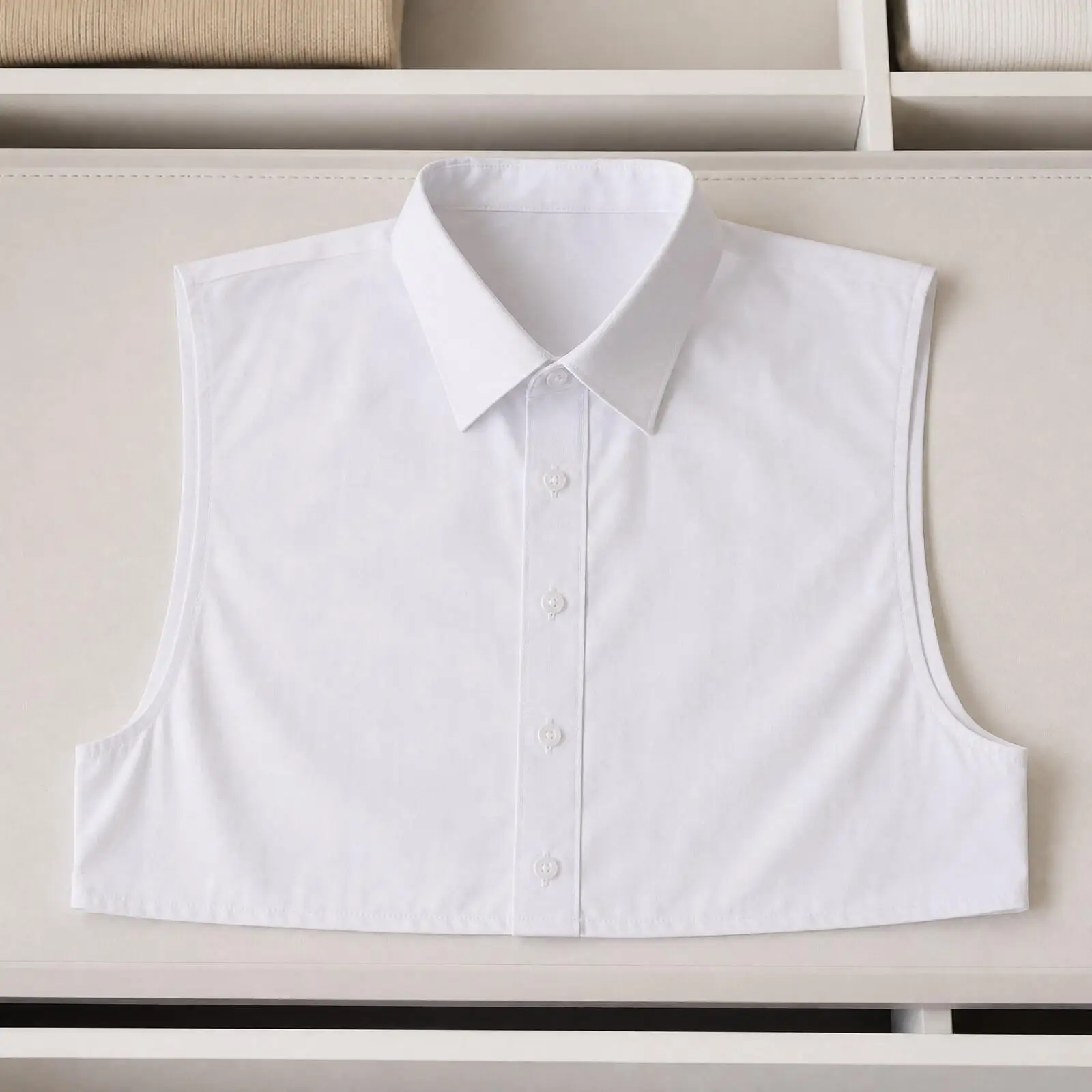 Detachable Men Faux Collar Insert Cotton Blend Shirt Front Sleeveless for Sweater and Coat Matching Look