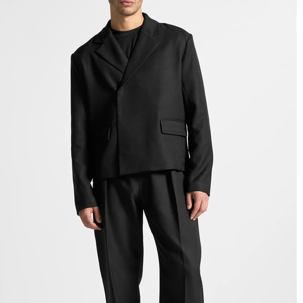 

Short Commuter Style Men's Black Suit 2 Piece Jacket Pant Sets Notch Lapel Single-Breasted Simple Daily Male Clohting Outfit