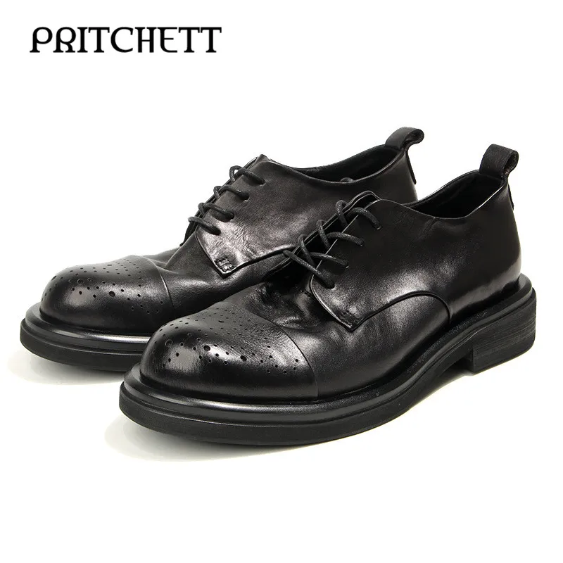 Handmade Old Carved Leather Shoes Retro Three-Joint Fashion Casual Shoes Genuine Leather Thick-Soled Business Men's Shoes