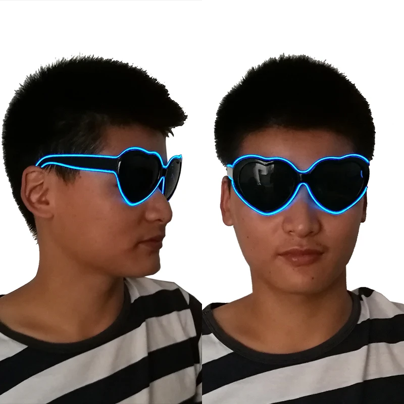 

Fashion LED Heart Shape Decorative Glasses Glowing Party Decoration Neon Light LED Sunglasses For Nightclub DJ Dance Music Props