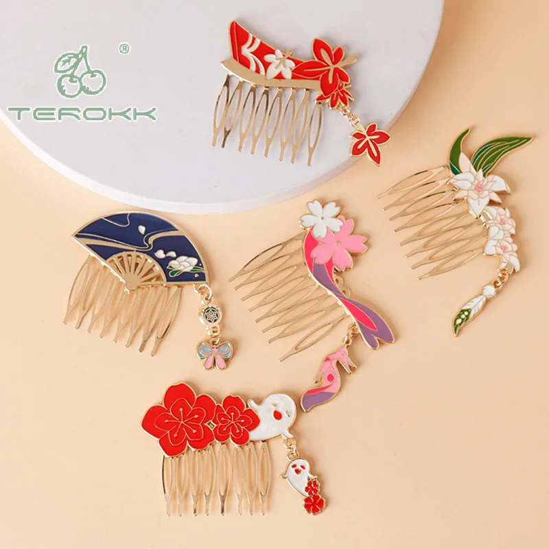 Game Genshin Impact Hairpin Anime Cosplay Props Metal Maple Flower Hair Comb Hairpins For Women Girls Hair Accessories Gift