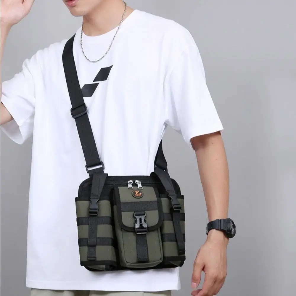 

Multifunctional Men's Shoulder Bag Multi Pockets Casual Oxford Crossbody Bags Adjustable Bottle Holder Outdoor Chest Bag Sports
