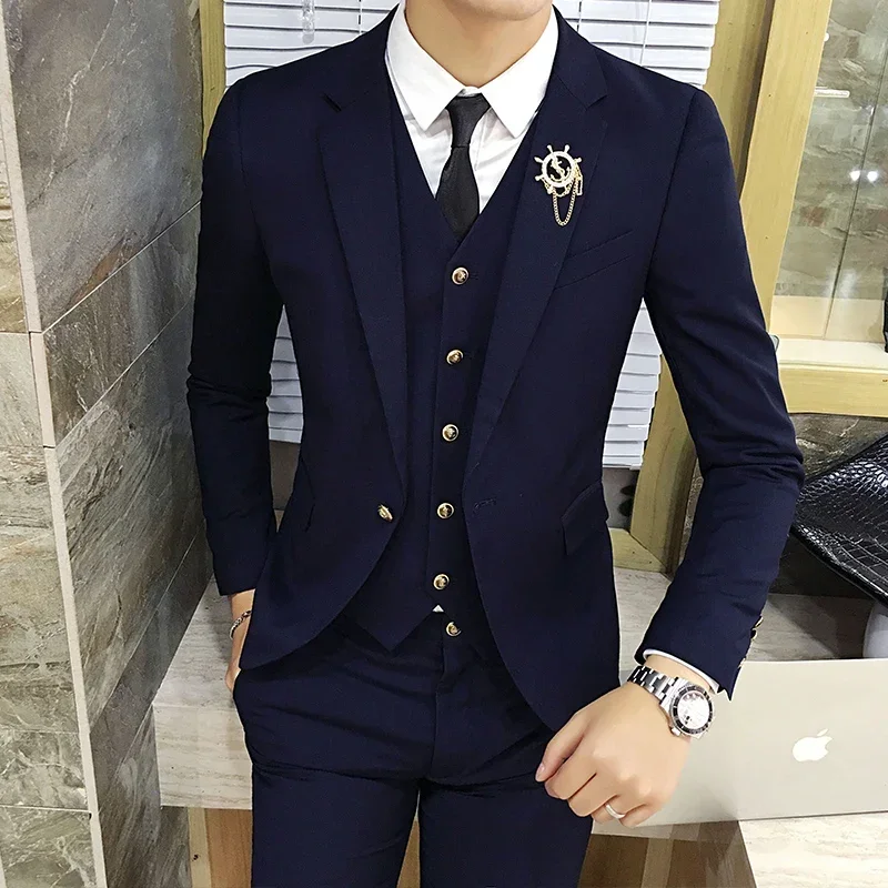 

2020 new suit men's three sets of Korean style casual British small suit