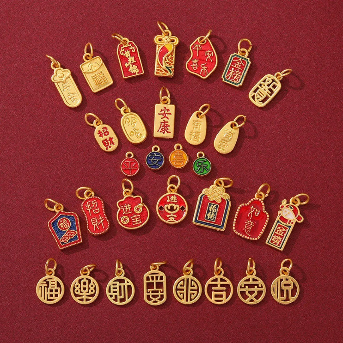 Chinese Style Guochao New Year's Ancient Gold Blessing Character Auspicious Blessing Brand Pendant DIY String Bracelet Necklace