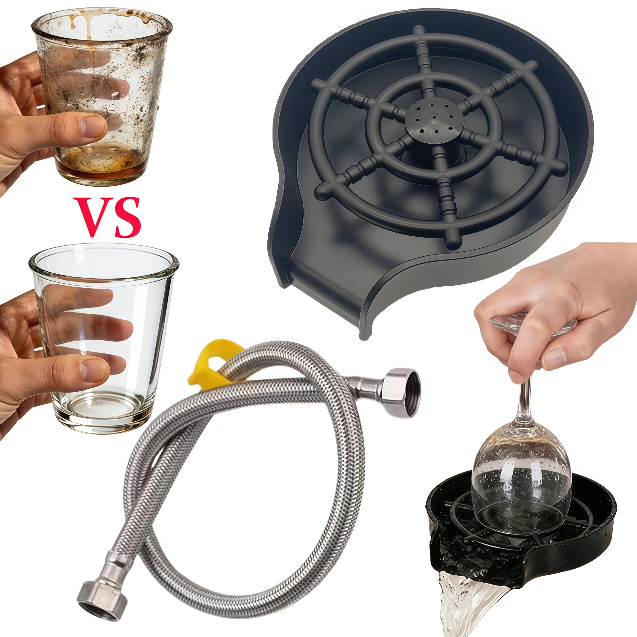 Automatic Glass Washer, High-Pressure Cleaning Machine, Car Glass Cup Cleaner, Kitchen Sink Accessories, Bar Beer Glass and Milk Tea Cup Cleaner, Capable of Cleaning Mugs, Glass Cups, Stemware, Thermos Cups, Cocktail Glasses, Etc., with Multiple Functions