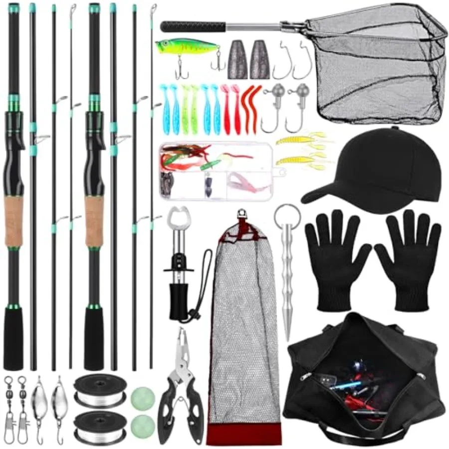 

60 Pcs Fly Fishing Rod Combo 6.89ft Detachable Fly Rod Potable Fishing Pole with Plier Lip Gripper Fish Lure Hook Accessories C