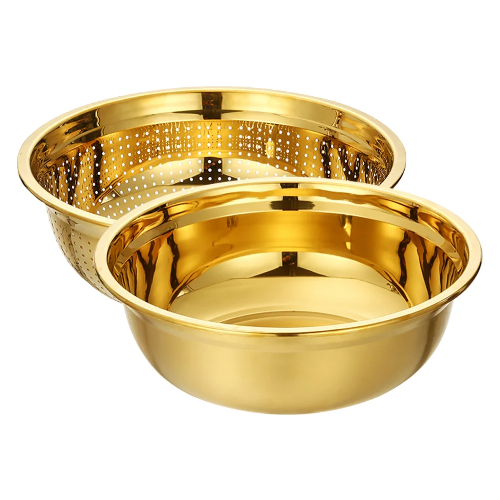 

1 set Stainless Steel Colander with Bowl 16cm Holes Kitchen Food Storage Microwave Safe Smooth Edges